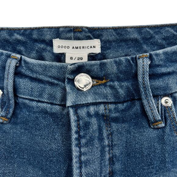 Good American Palazzo Jeans SZ 8 29 Womens Blue Raw Hem Flare Cropped Stretch - Picture 3 of 11